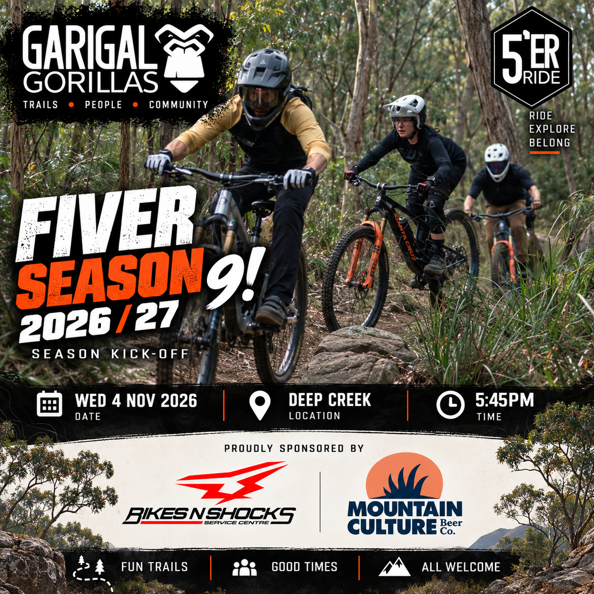 Fiver Ride Tickets 04/11/26 - Sponsored by BIKESNSHOCKS & Mountain Culture